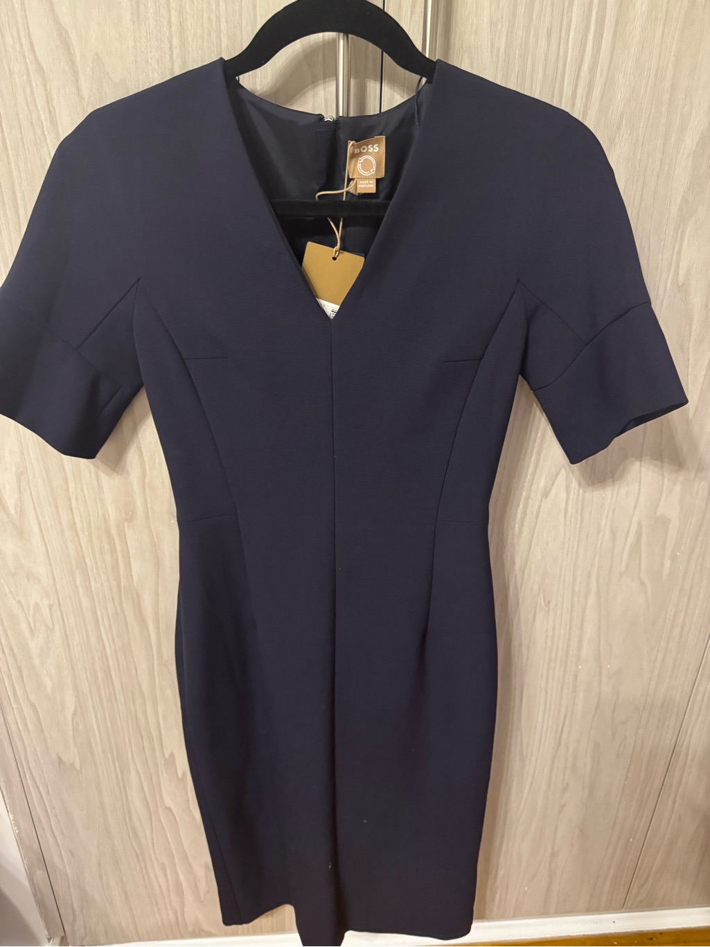Boss Navy V-Neck Midi Sheath Dress